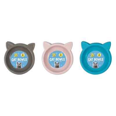 2 Pack Cat Shaped Cat Bowls 17cm