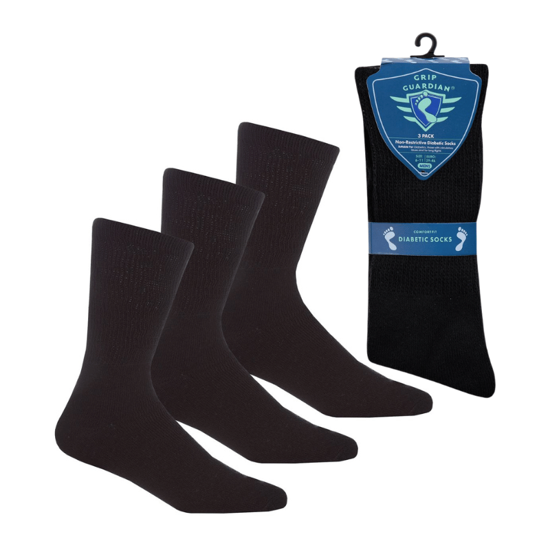 Men’s 3 Pack Black Diabetic Socks - Case of 6