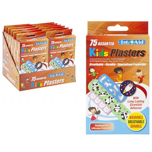 75 Pack Kids Assorted Plasters - Case of 12