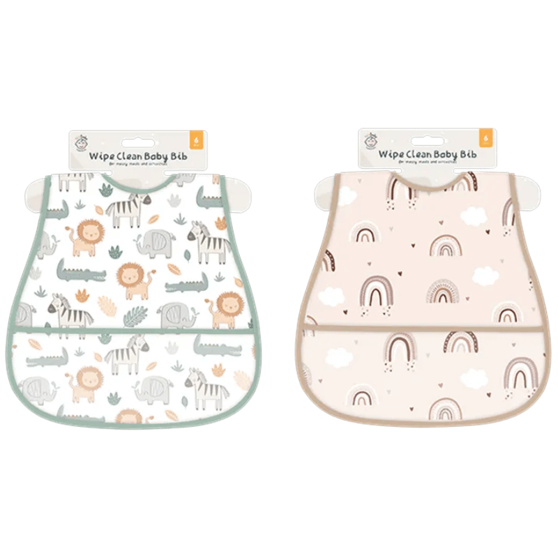 Wipe Clean Baby Bib With Crumb Pocket