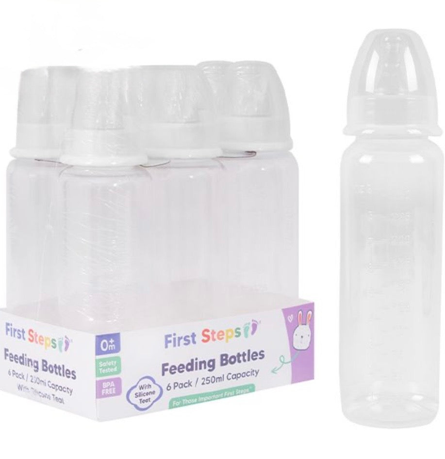 First Steps Clear Baby Bottles 250ml 6 Pack - Case of 12