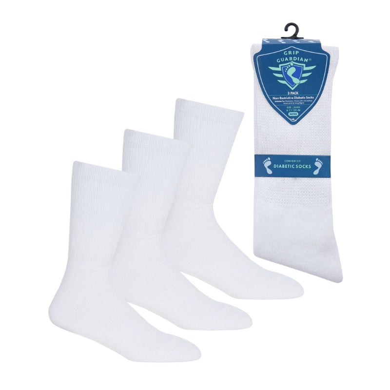 Men’s 3 Pack White Diabetic Socks - Case of 6