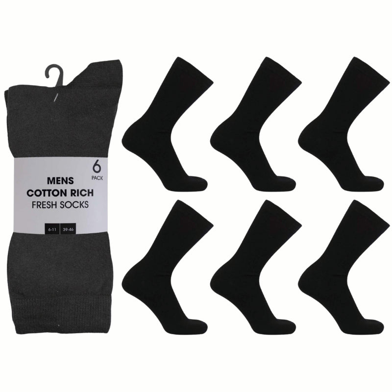 Men’s 6 Pack Cotton Rich Socks - Case of 6