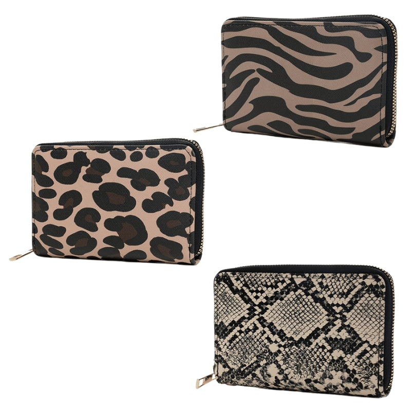 Ladies Animal Print Zip Purse - Case of 6