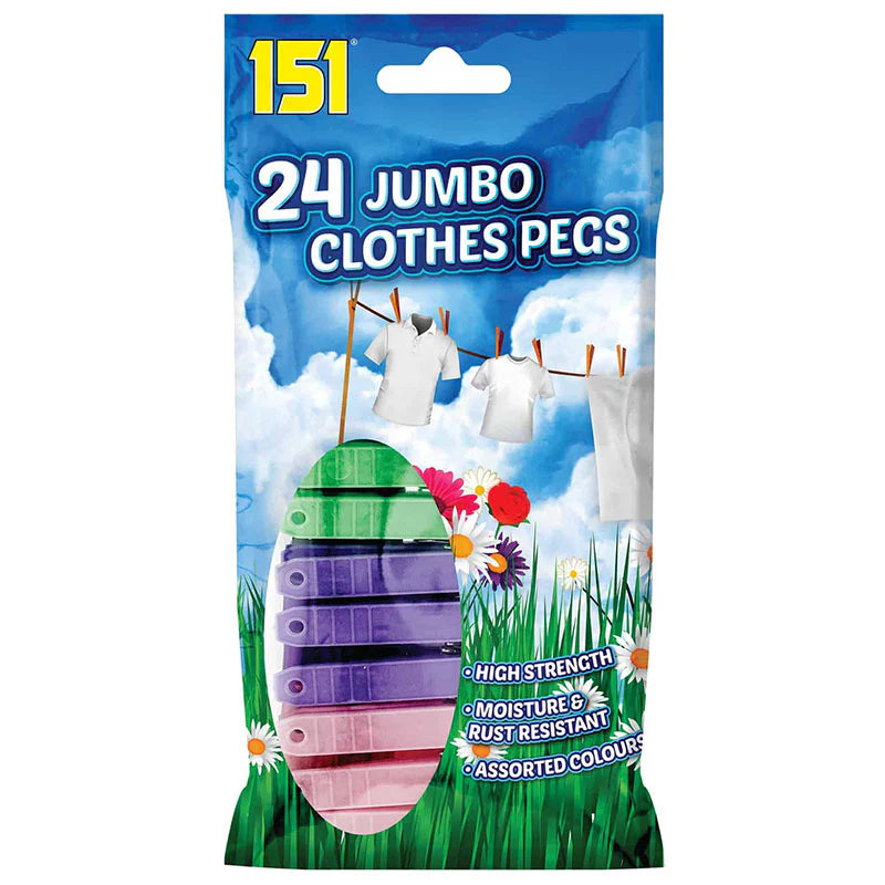 151 Plastic Jumbo Clothes Pegs 24 Pack - Case of 12