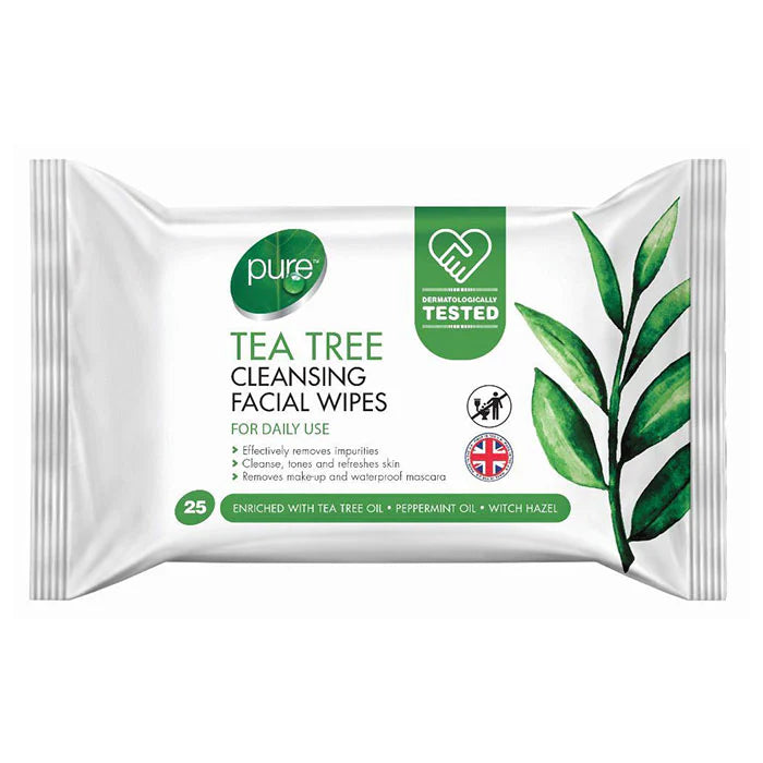 Tea Tree Cleansing Facial Wipes 25 Pack - Case of 12