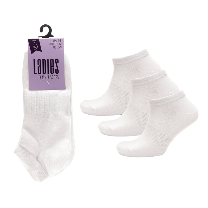 Ladies Plain White Trainer Socks - Case of 6